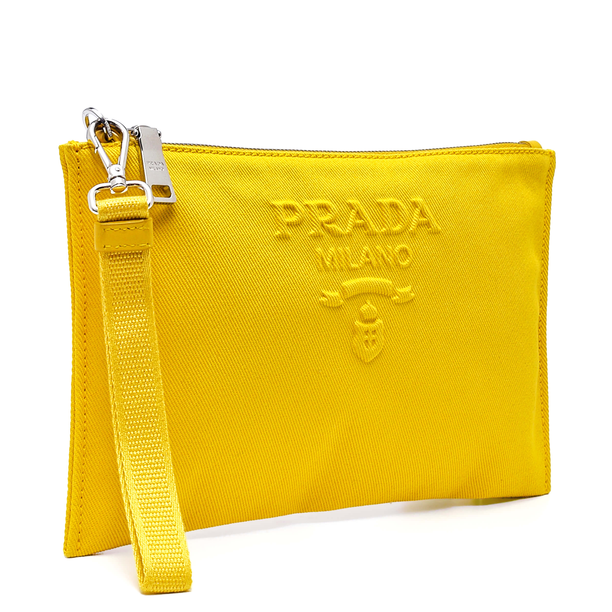 Prada - Sunny Yellow Canvas Logo Clutch Bag